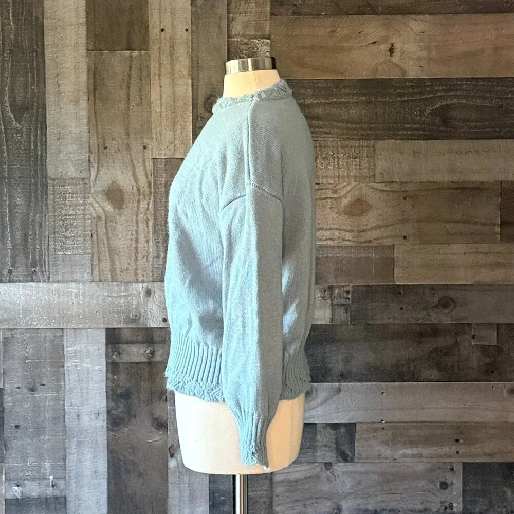 Vintage 90s blue knit mock neck sweater medium pastel feminine cottagecore